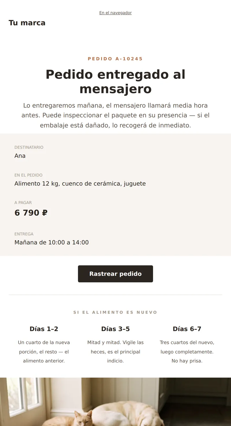 Pedido enviado (productos para mascotas)