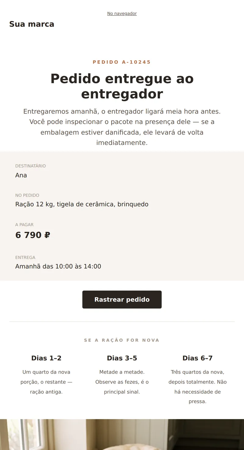 Pedido enviado (produtos para animais de estimação)