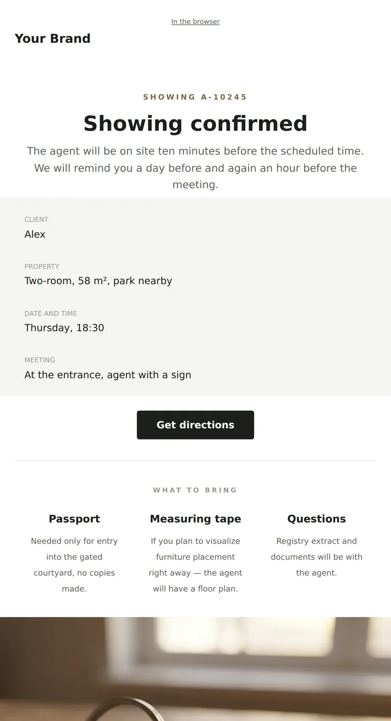 Showing confirmed: meeting details (real estate)