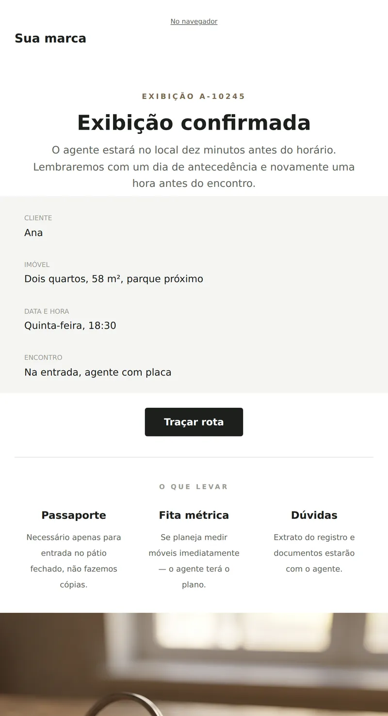 Exibição confirmada: detalhes do encontro (imóveis)
