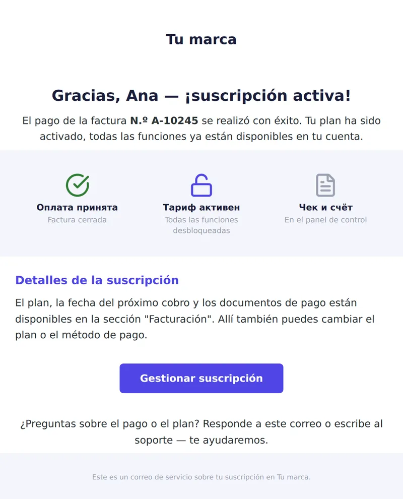 Pago realizado: suscripción activa (SaaS)