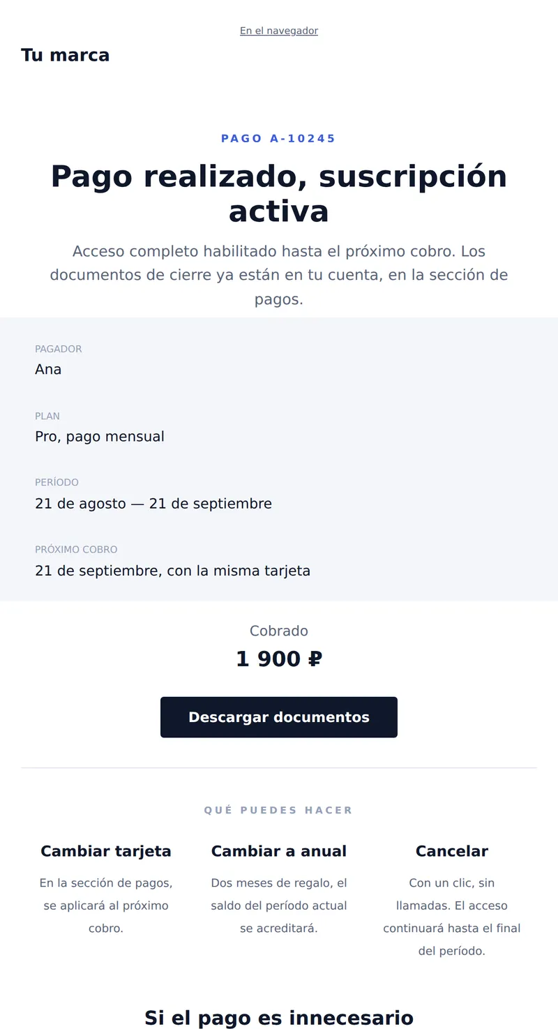 Pago realizado: suscripción activa (SaaS)