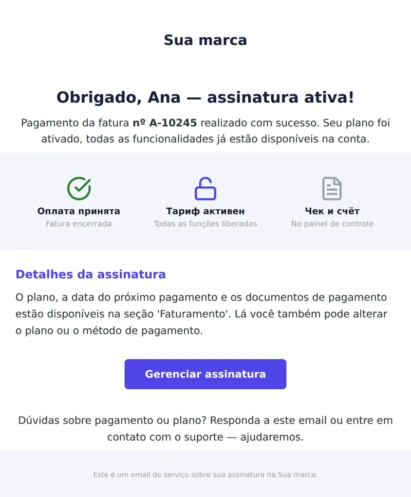 Pagamento realizado: assinatura ativa (SaaS)