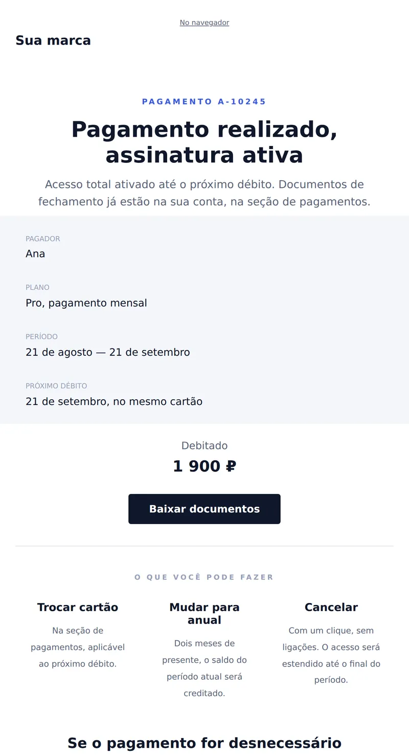 Pagamento realizado: assinatura ativa (SaaS)