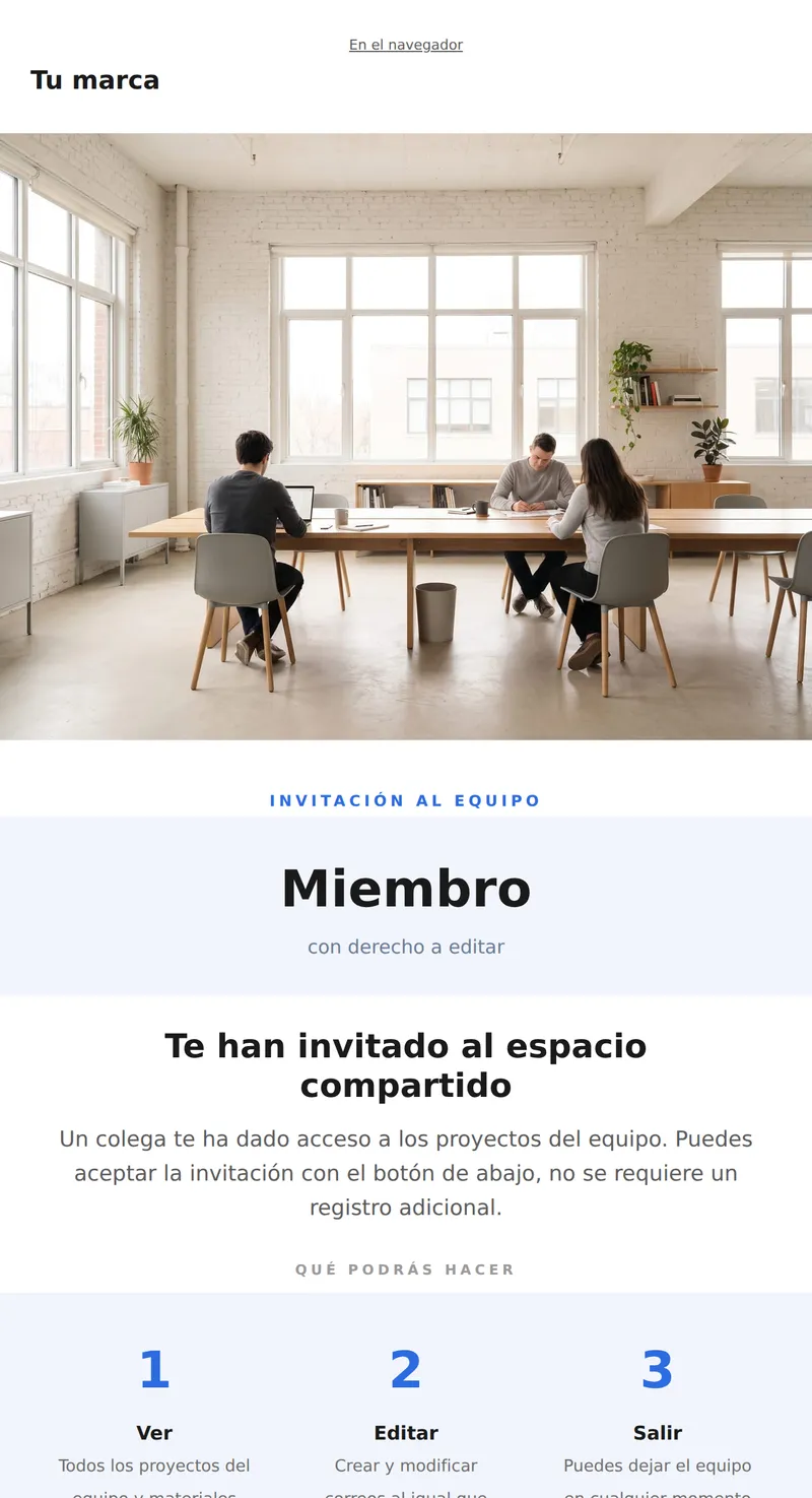 Invitación al equipo (SaaS, universal)