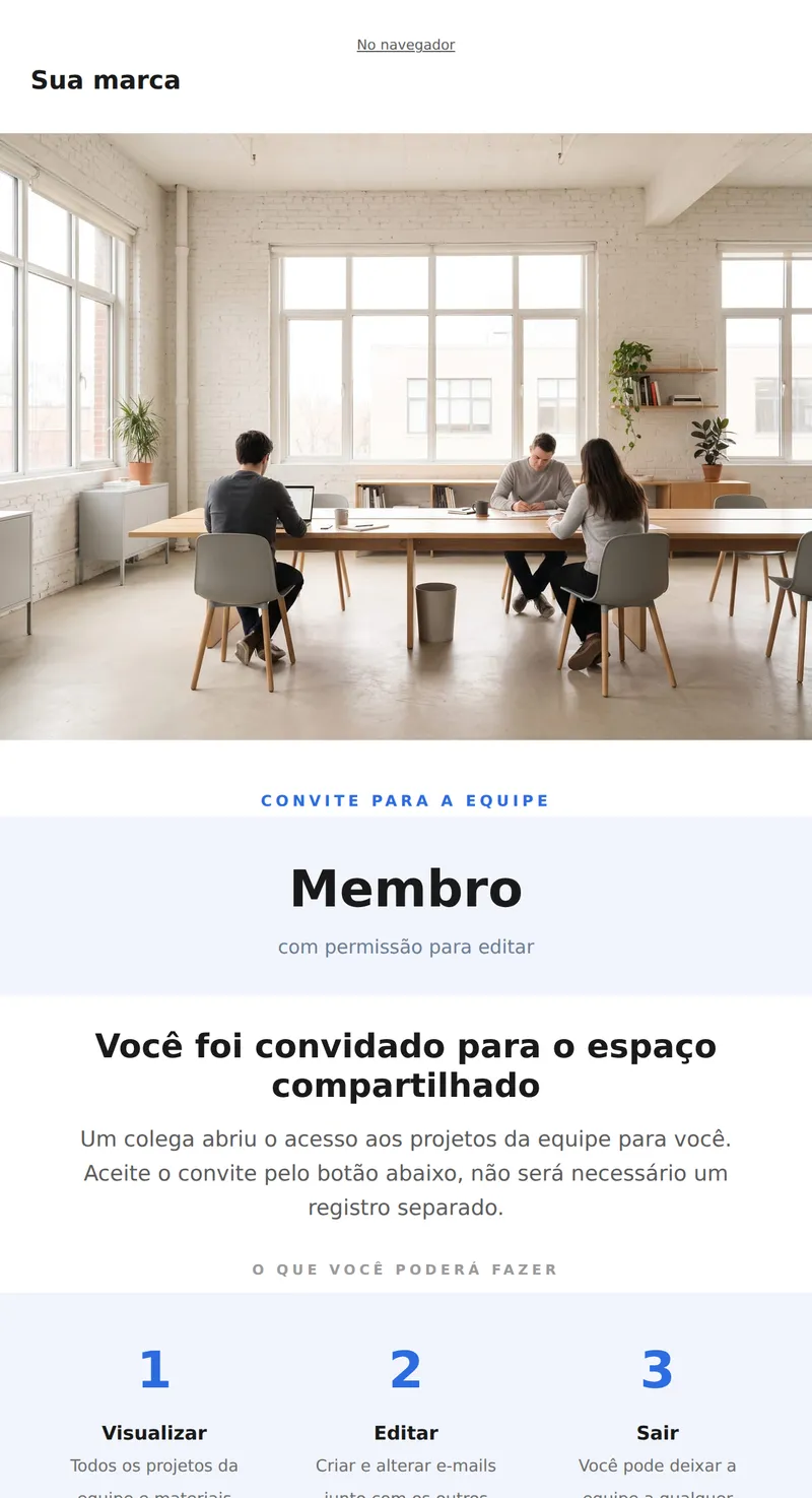 Convite para a equipe (SaaS, universal)