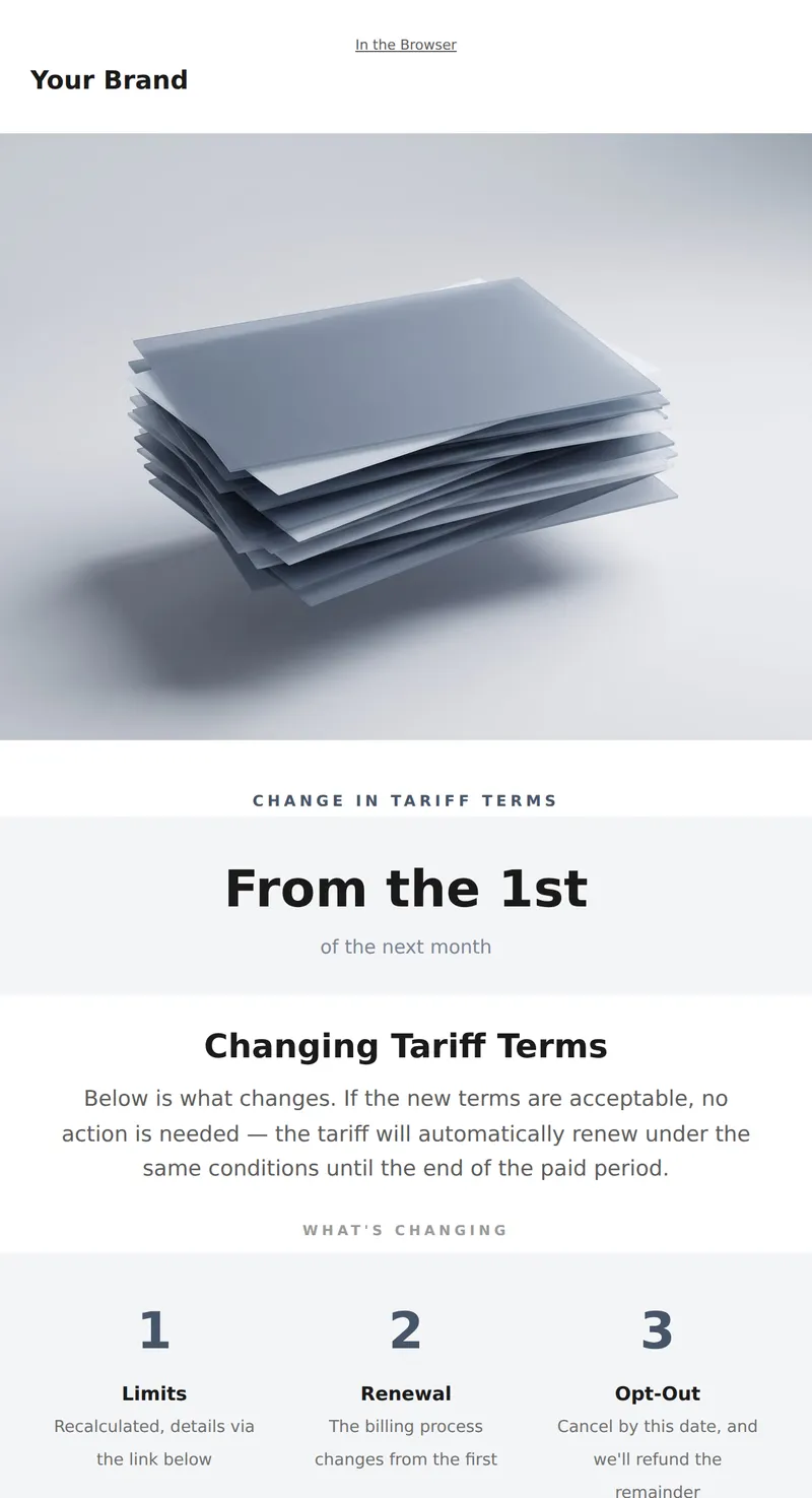 Change in Tariff Terms (Notification)