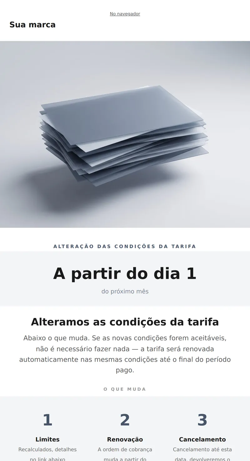 Alteração das condições da tarifa (notificação)