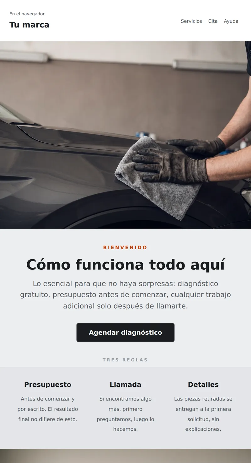 Bienvenido: nuevo cliente del servicio (auto)