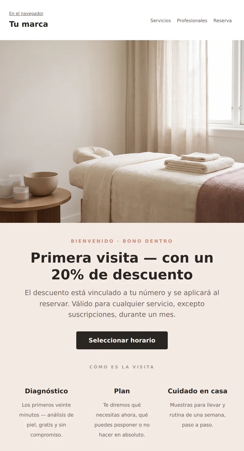 Bienvenido: bono para la primera visita (belleza y servicios)
