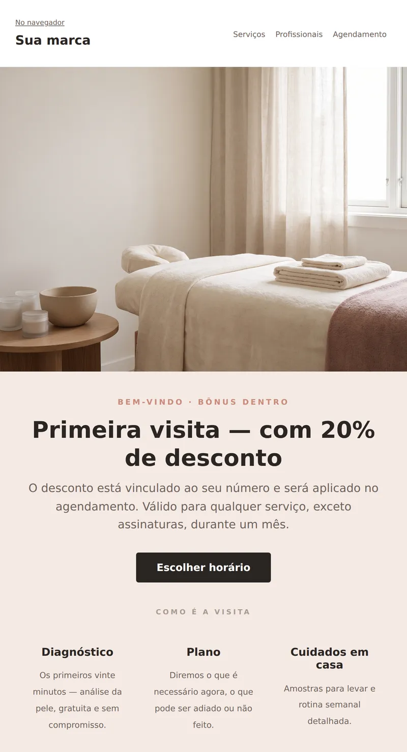 Bem-vindo: bônus na primeira visita (beleza e serviços)