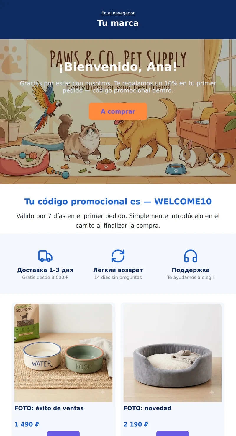 Bienvenido: descuento para nuevo cliente (tienda en línea)