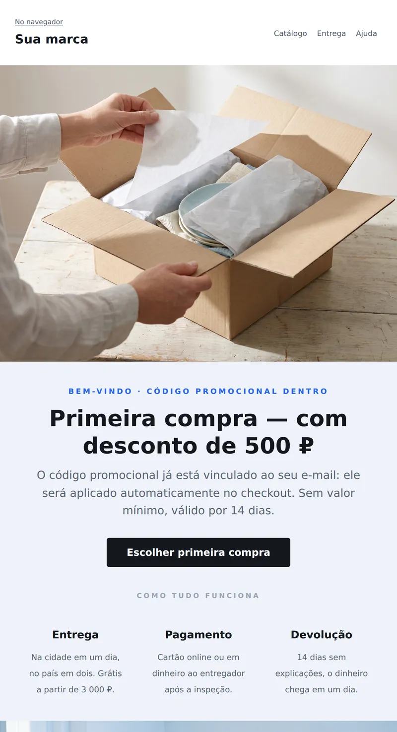 Bem-vindo: desconto para novo cliente (loja online)