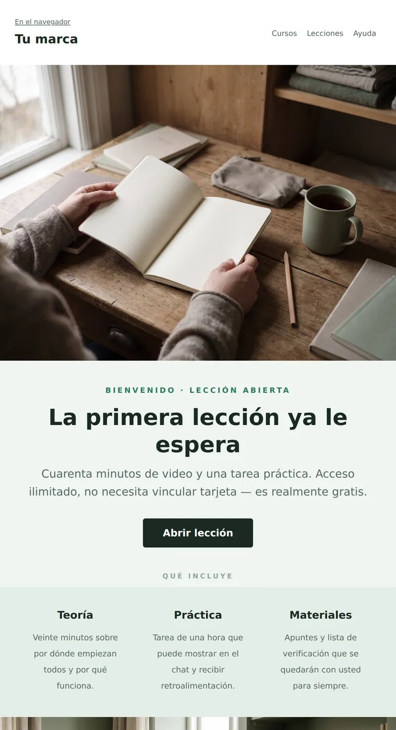 Welcome: lección gratuita (cursos y productos informativos)