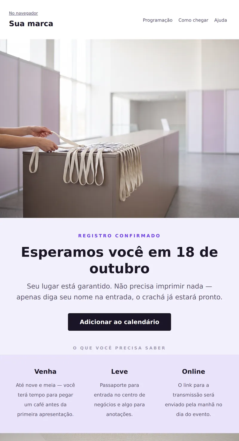 Registro confirmado: o que vem a seguir (eventos)