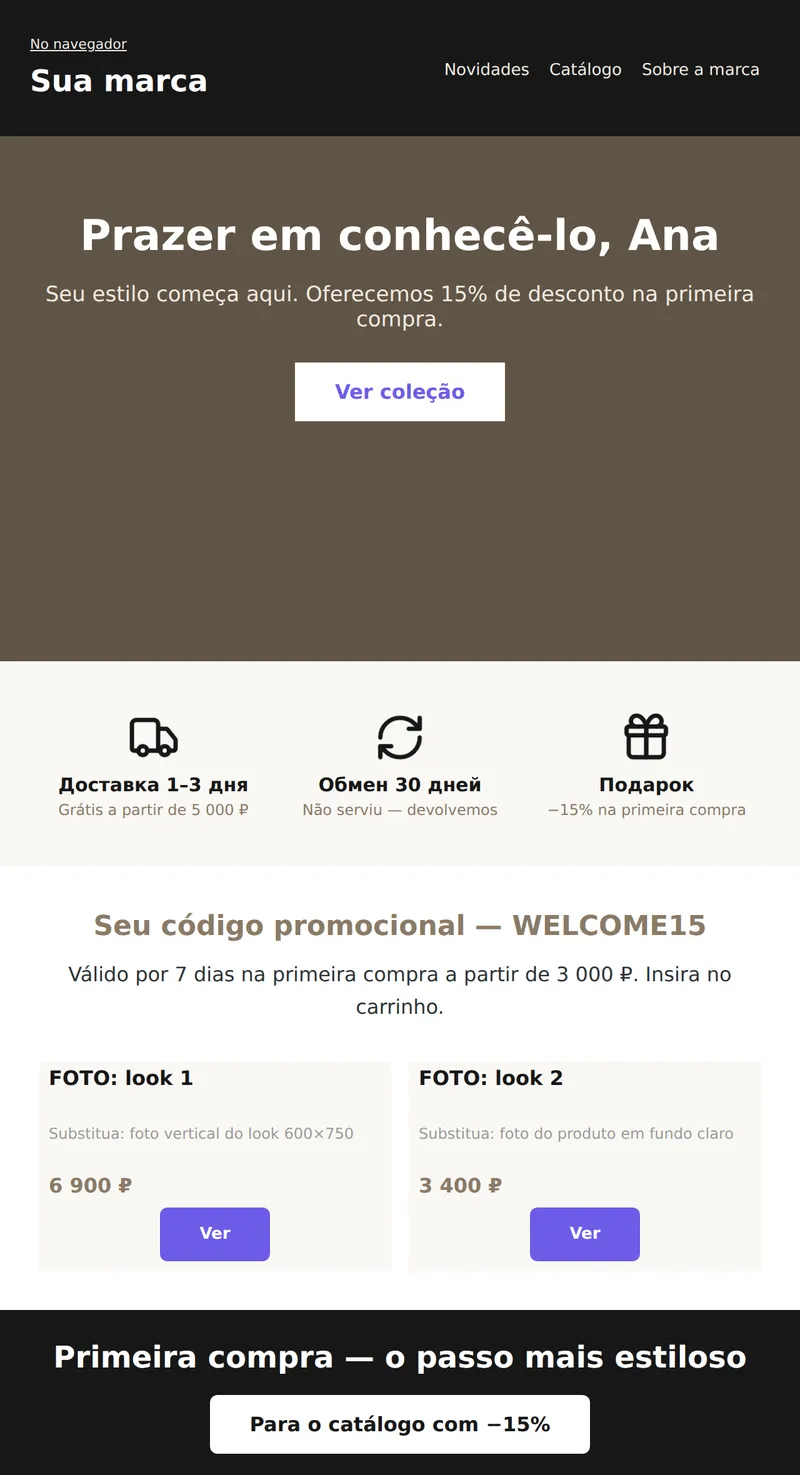 Bem-vindo: apresentação da marca (moda, público adulto)