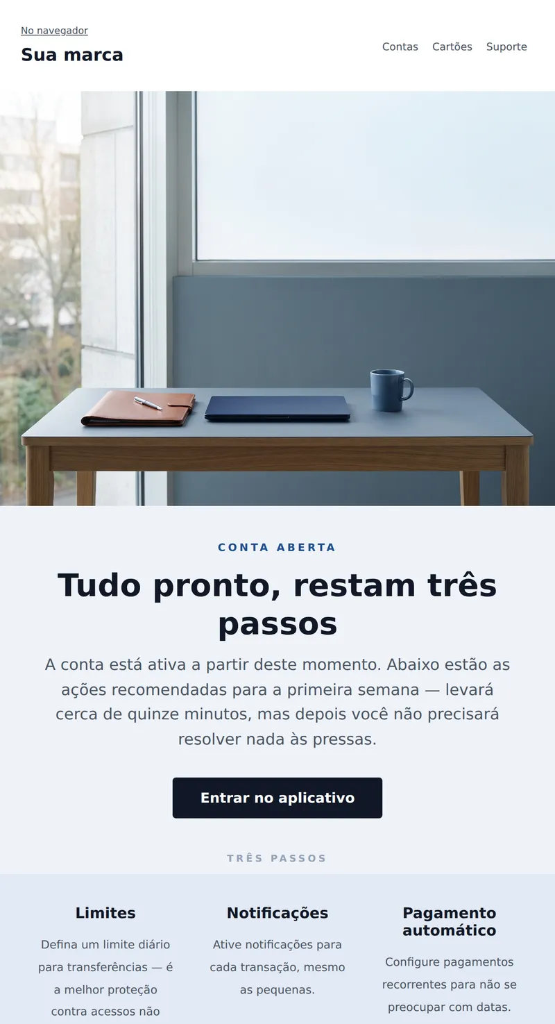Bem-vindo: conta aberta (finanças)