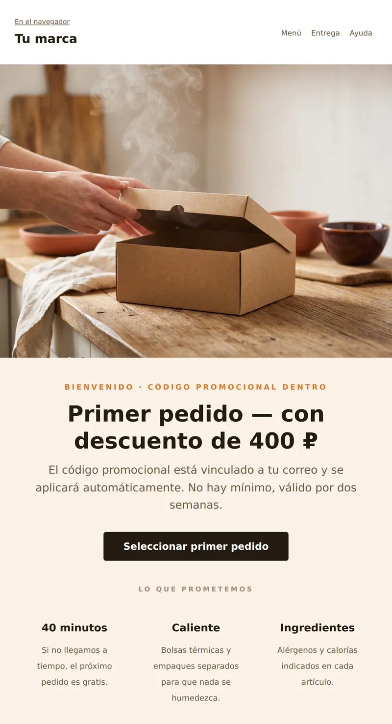 Bienvenido: descuento en el primer pedido (entrega de comida)