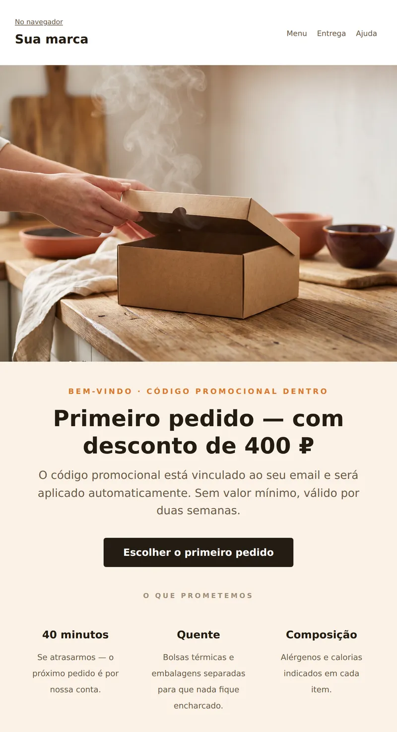 Bem-vindo: desconto no primeiro pedido (entrega de comida)