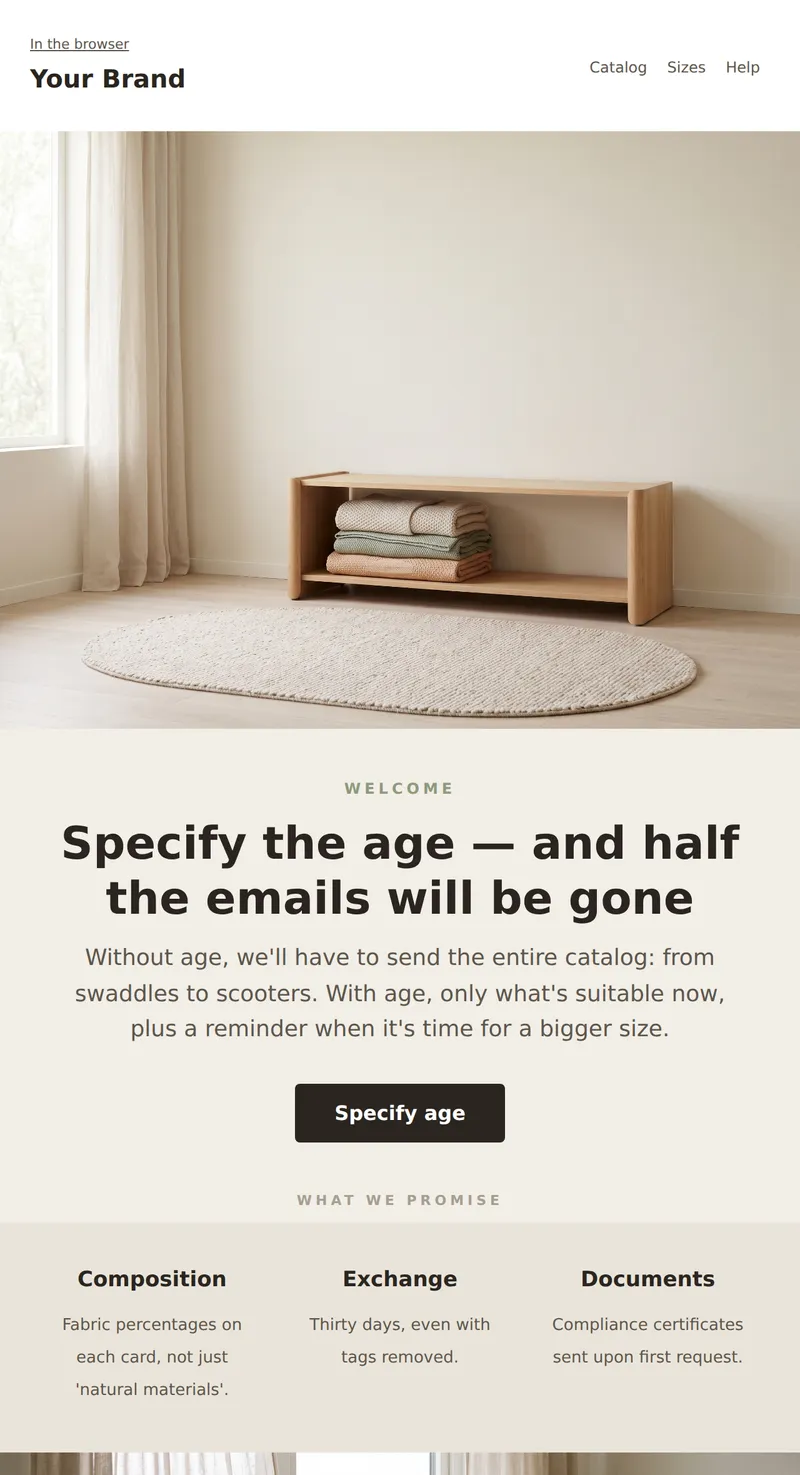 Welcome: subscription with child's age (children's products)