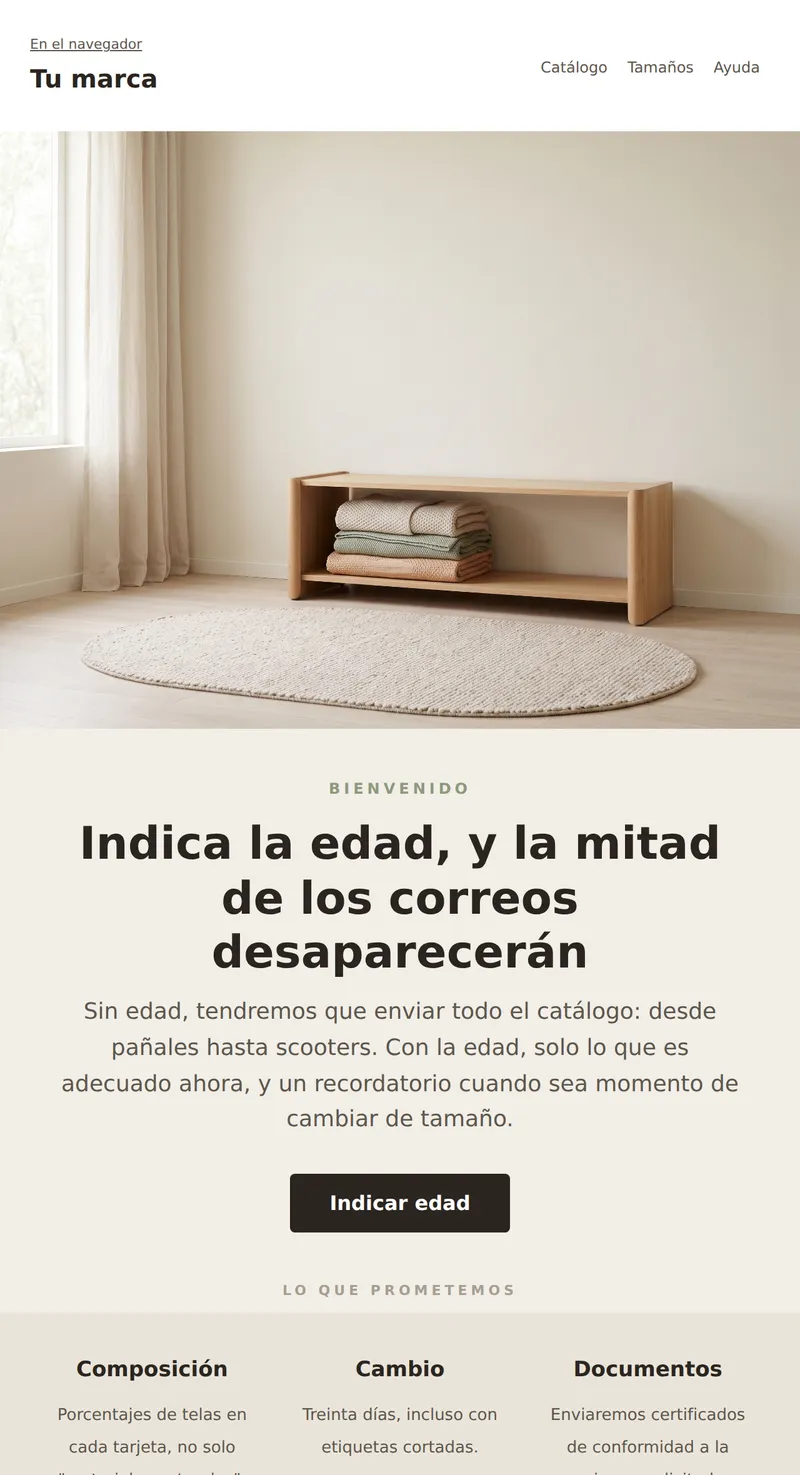 Bienvenido: suscripción con la edad del niño (productos para niños)