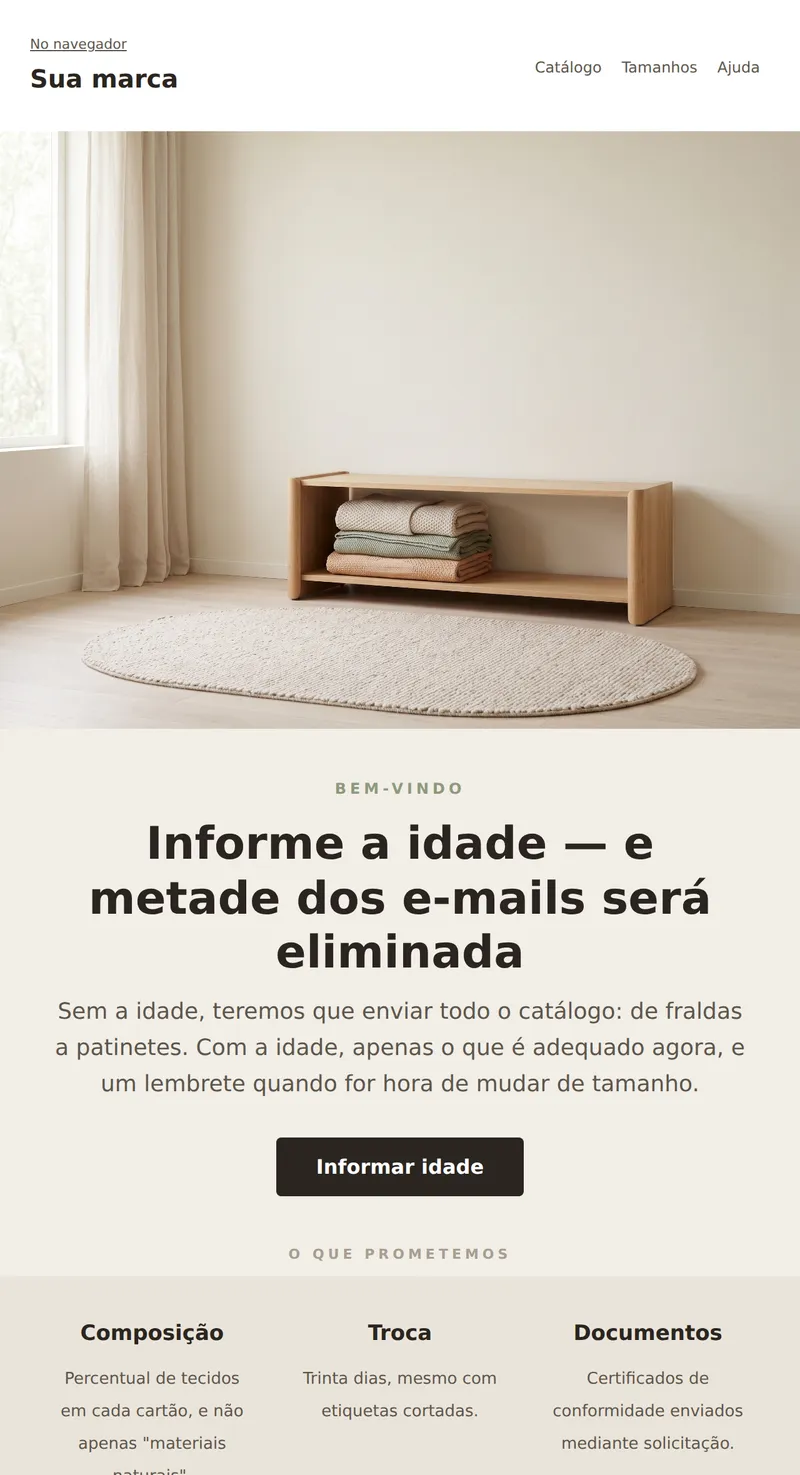 Bem-vindo: assinatura com idade da criança (produtos infantis)