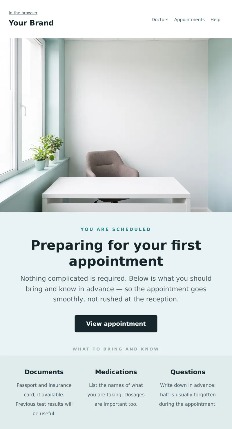 Welcome: first visit to the clinic (clinics)