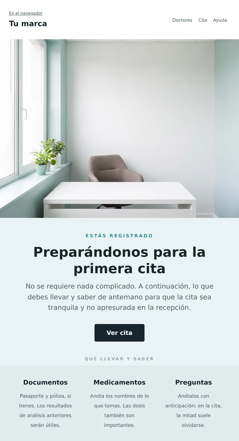 Bienvenido: primera visita a la clínica (clínicas)