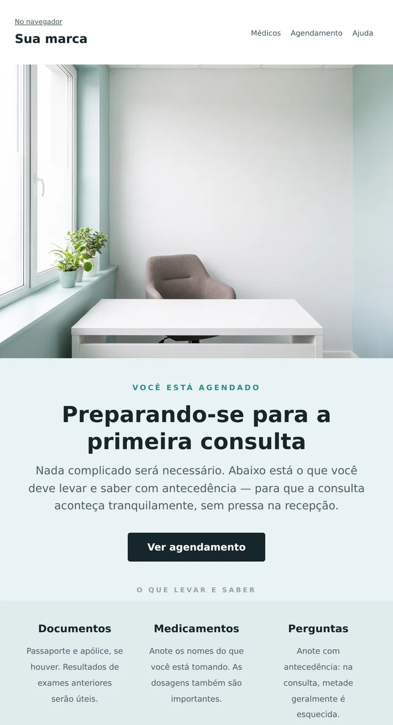 Bem-vindo: primeira visita à clínica (clínicas)