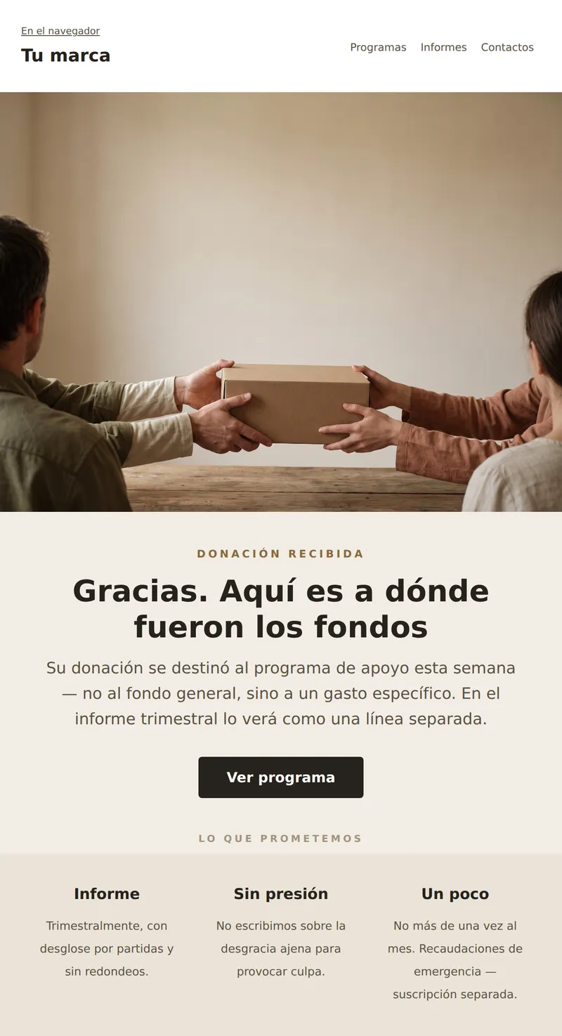 Bienvenido: nuevo donante (sin fines de lucro)