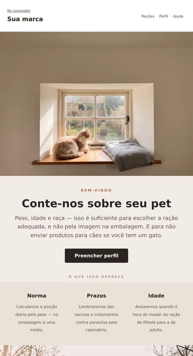 Bem-vindo: perfil do pet (produtos para animais)