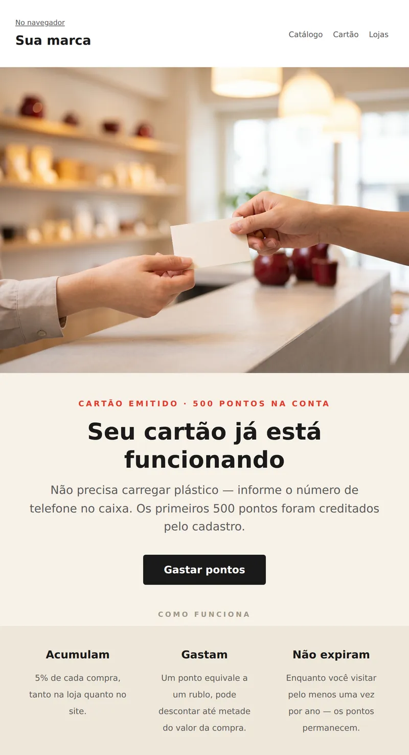 Bem-vindo: cartão de fidelidade (varejo)