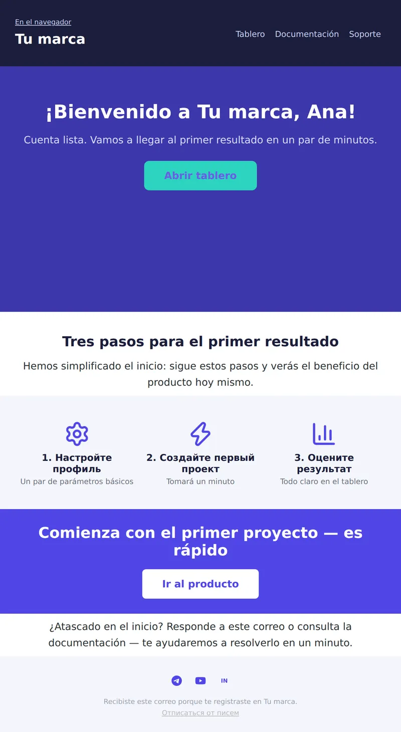 Bienvenido: primeros pasos en el producto (SaaS)