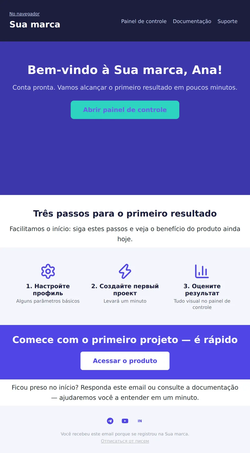 Bem-vindo: primeiros passos no produto (SaaS)