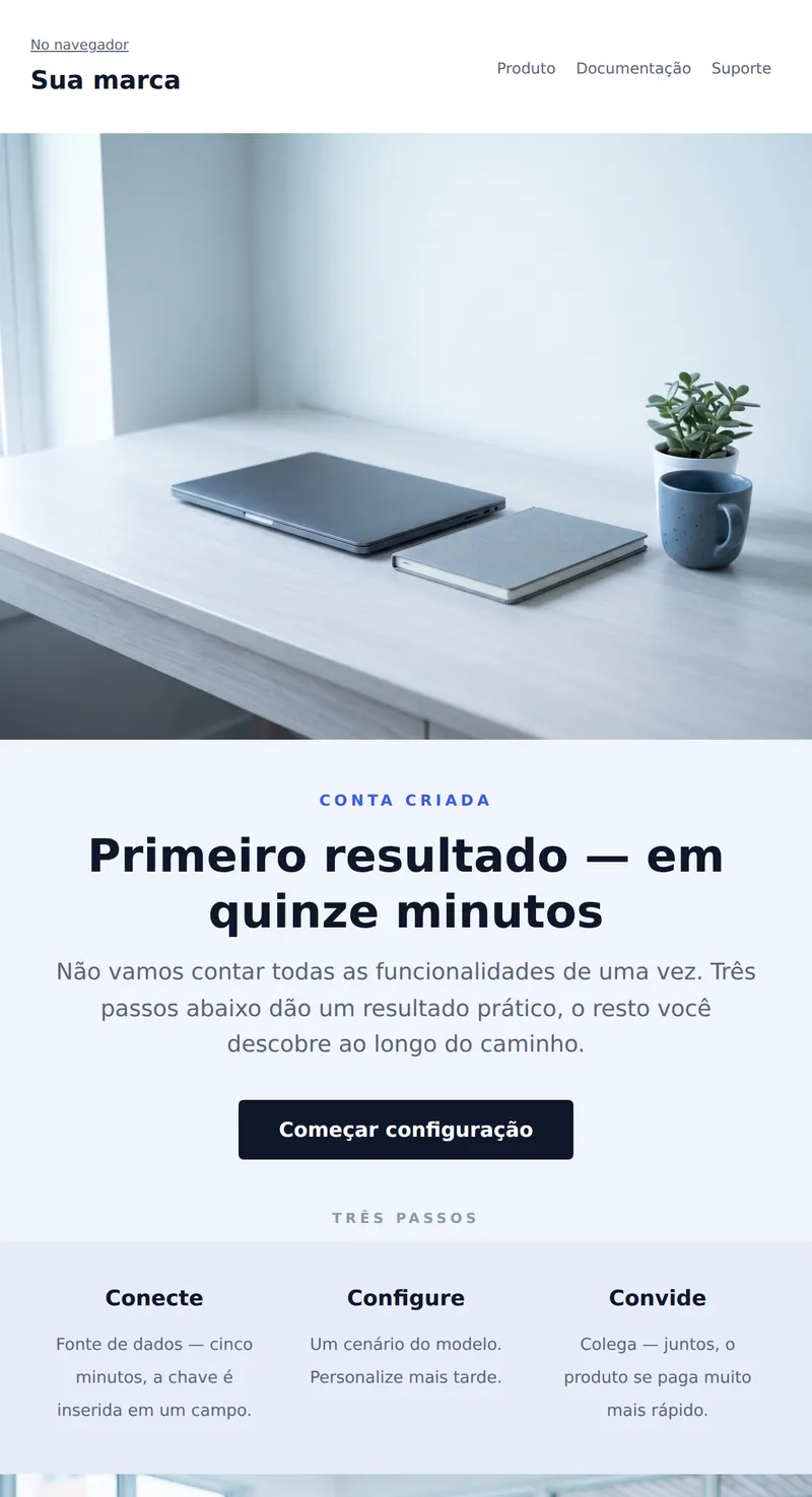 Bem-vindo: primeiros passos no produto (SaaS)